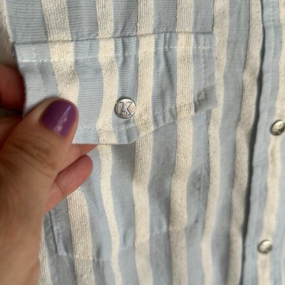 Karl Lagerfeld blue and‎ cream button down stripe blouse - Picture 3 of 5